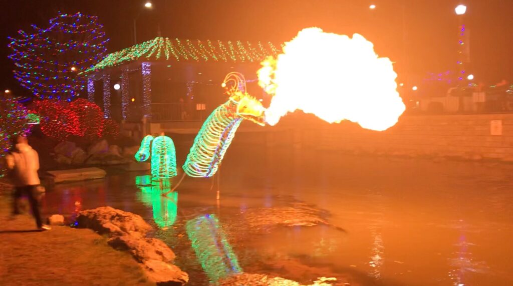 Fire-breathing dragon at Indian Creek Plaza