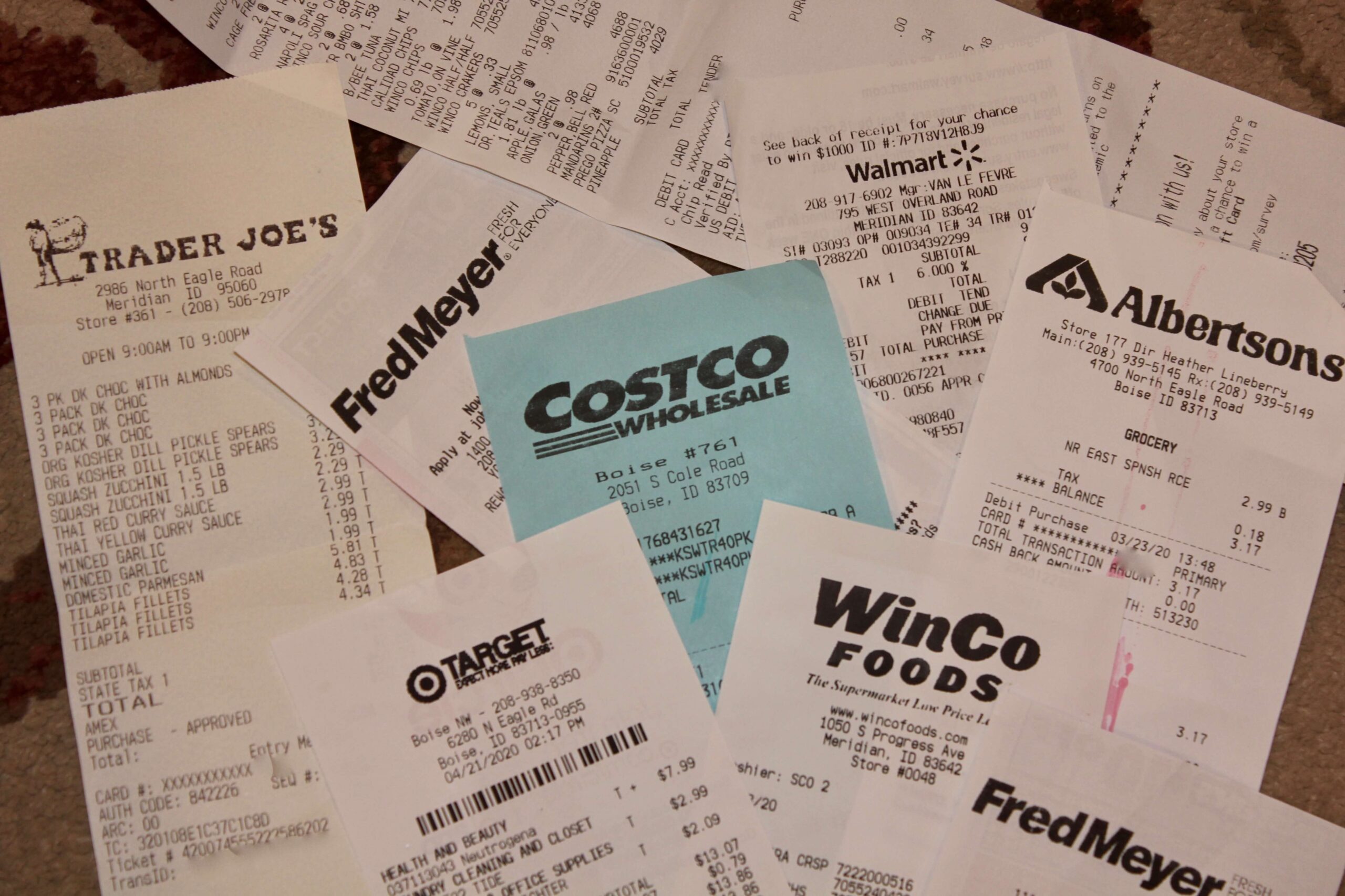 My messy pile of grocery receipts