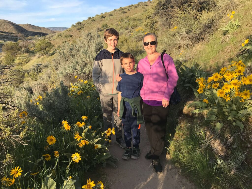 Family hiking shot along Seaman's Gulch Trail